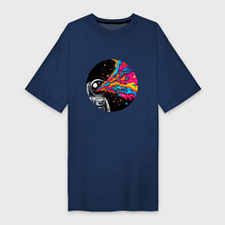 Футболка женская-платье Космонавт с разноцветными брызгами, цвет: тёмно-синий