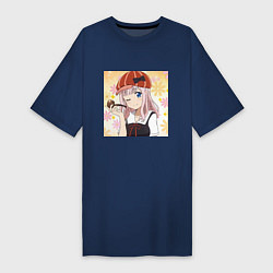 Футболка женская-платье Госпожа Кагуя Тика Фудзивара, цвет: тёмно-синий