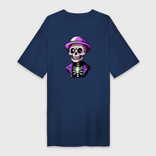 Женская футболка-платье Скелет в фиолетовой шляпе / Тёмно-синий – фото 2