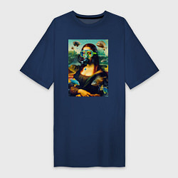 Футболка женская-платье Мона Лиза под водой - нейросеть, цвет: тёмно-синий