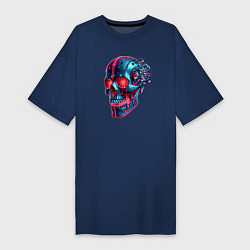Футболка женская-платье Metal cyber skull - ai art, цвет: тёмно-синий