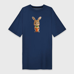 Футболка женская-платье Веселый заяц - кролик с морковкой, цвет: тёмно-синий