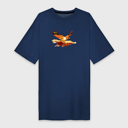 Женская футболка-платье Летящий орел и пейзаж с эффектом двойной экспозици