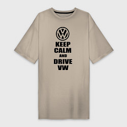 Футболка женская-платье Keep Calm & Drive VW, цвет: миндальный