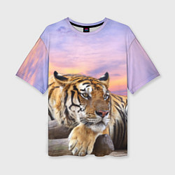 Женская футболка оверсайз Тигр на закате
