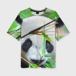 Женская футболка оверсайз Панда в лесу