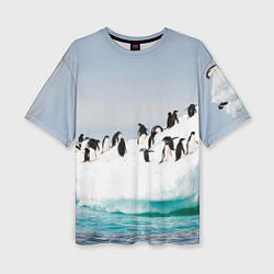 Женская футболка оверсайз Пингвины на айсберге