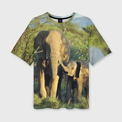 Женская футболка оверсайз Семья слонов в природе