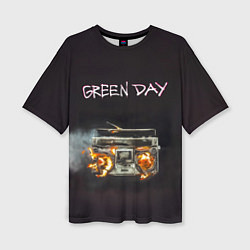 Футболка оверсайз женская Green Day магнитофон в огне, цвет: 3D-принт