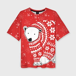 Женская футболка оверсайз Новогодний медведь