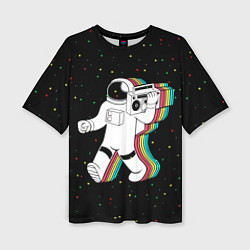 Женская футболка оверсайз Космонавт с магнитофоном