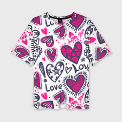 Футболка оверсайз женская Love - pink hearts, цвет: 3D-принт