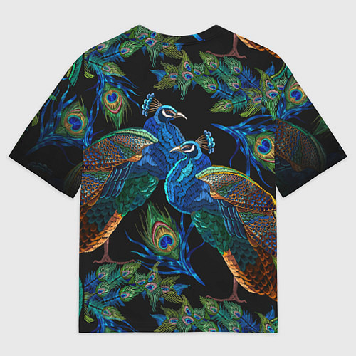 Женская футболка оверсайз Павлины - вышивка гладью / 3D-принт – фото 2