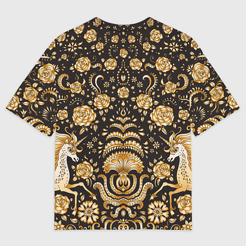 Женская футболка оверсайз Золотые единороги и цветы / 3D-принт – фото 2