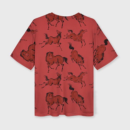 Женская футболка оверсайз Красные кони / 3D-принт – фото 2