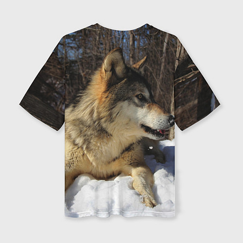 Женская футболка оверсайз Волк лежит на снегу / 3D-принт – фото 2