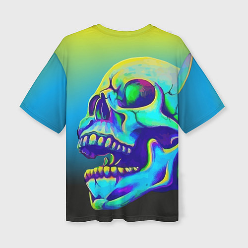 Женская футболка оверсайз Neon skull / 3D-принт – фото 2