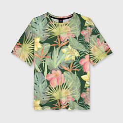 Женская футболка оверсайз Тропические растения и цветы