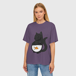 Футболка оверсайз женская Довольный кот, цвет: 3D-принт — фото 2