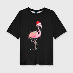 Женская футболка оверсайз Новогодний Фламинго