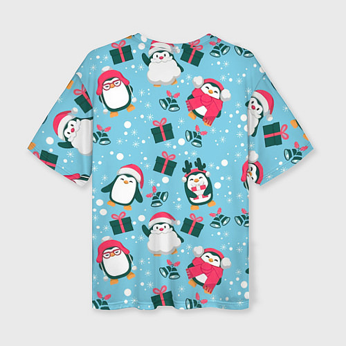 Женская футболка оверсайз Новогодние Пингвины / 3D-принт – фото 2