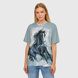 Футболка оверсайз женская Нарисованный конь, цвет: 3D-принт — фото 2