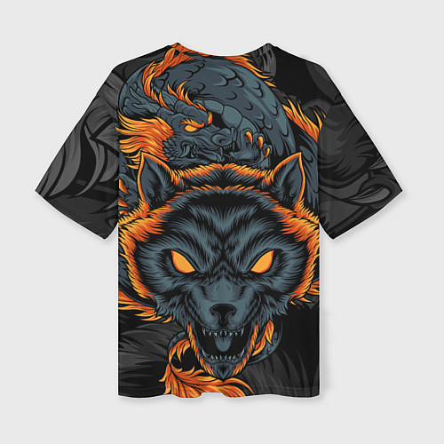 Женская футболка оверсайз Волк и дракон / 3D-принт – фото 2