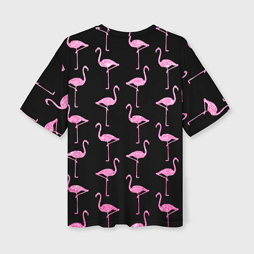 Женская футболка оверсайз Фламинго Чёрная / 3D-принт – фото 2