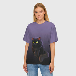 Футболка оверсайз женская Черный кот на фиолетовом, цвет: 3D-принт — фото 2