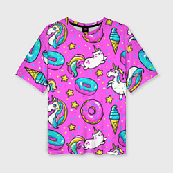 Женская футболка оверсайз Единороги с пончиками