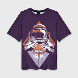 Женская футболка оверсайз Космонавт ест бургер