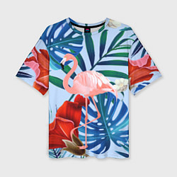 Женская футболка оверсайз Фламинго в папоротнике