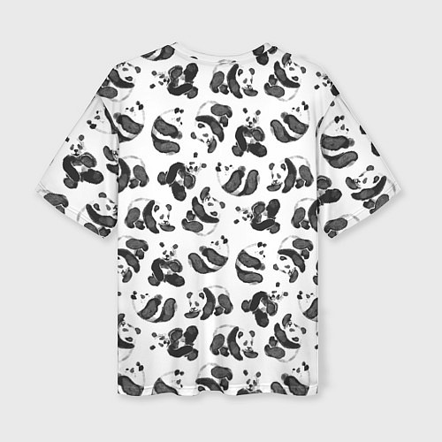 Женская футболка оверсайз Акварельные панды паттерн / 3D-принт – фото 2