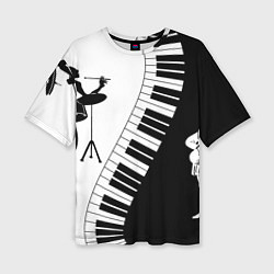 Женская футболка оверсайз Черно Белое пианино