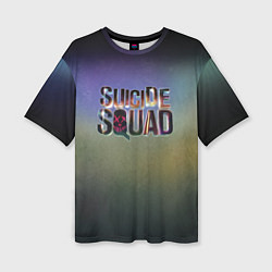 Футболка оверсайз женская SUICIDE SQUAD 2016 лого металл, цвет: 3D-принт