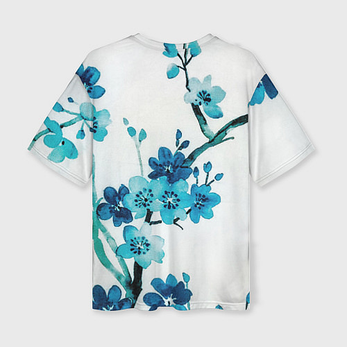 Женская футболка оверсайз Голубая сакура / 3D-принт – фото 2