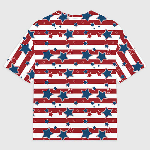 Женская футболка оверсайз Синие звезды на полосатом фоне / 3D-принт – фото 2