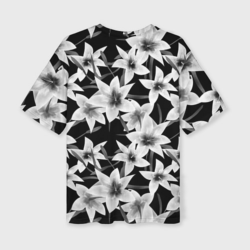Женская футболка оверсайз Лилии черно-белые / 3D-принт – фото 2