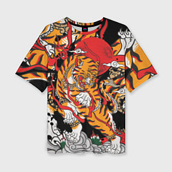 Женская футболка оверсайз Самурайский тигр