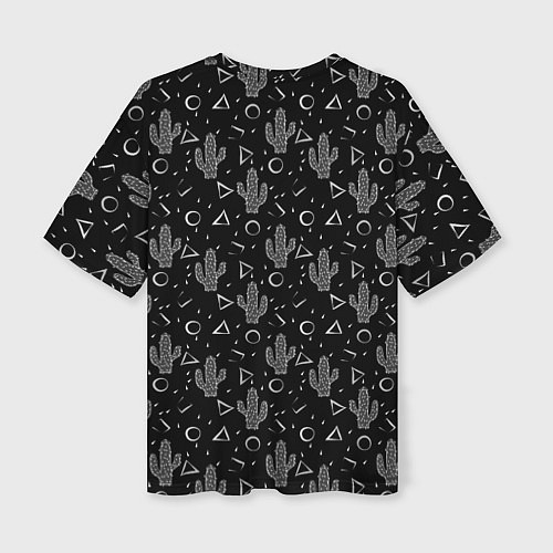 Женская футболка оверсайз Черно белые кактусы / 3D-принт – фото 2