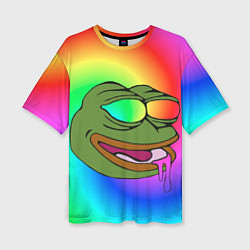 Женская футболка оверсайз Pepe rainbow