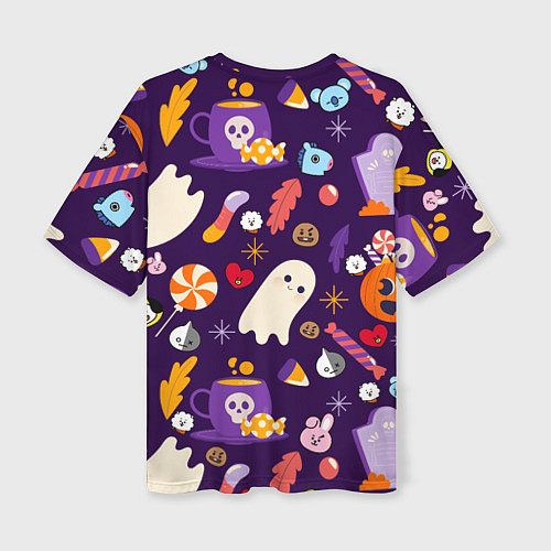 Женская футболка оверсайз HALLOWEEN BTS BT21 PATTERN БТ21 БТС ХЕЛЛОУИН / 3D-принт – фото 2