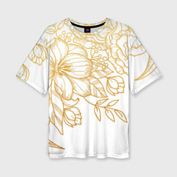 Женская футболка оверсайз Золотые цветы на белом
