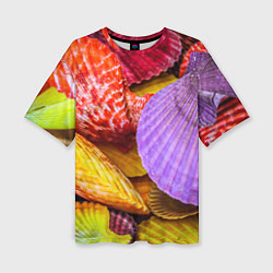 Женская футболка оверсайз Разноцветные ракушки multicolored seashells