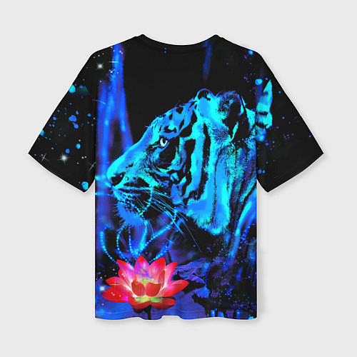 Женская футболка оверсайз Синий водяной тигр / 3D-принт – фото 2