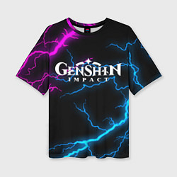 Женская футболка оверсайз GENSHIN IMPACT NEON FLASH НЕОНОВЫЕ РАЗРЯДЫ МОЛНИЙ