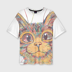 Женская футболка оверсайз A 018 Цветной кот
