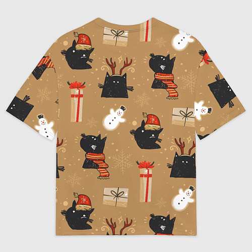 Женская футболка оверсайз Черные новогодние коты / 3D-принт – фото 2