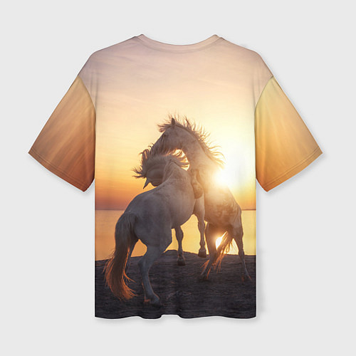 Женская футболка оверсайз Лошади на закате / 3D-принт – фото 2