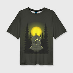 Женская футболка оверсайз Шокированный пришелец в лесу